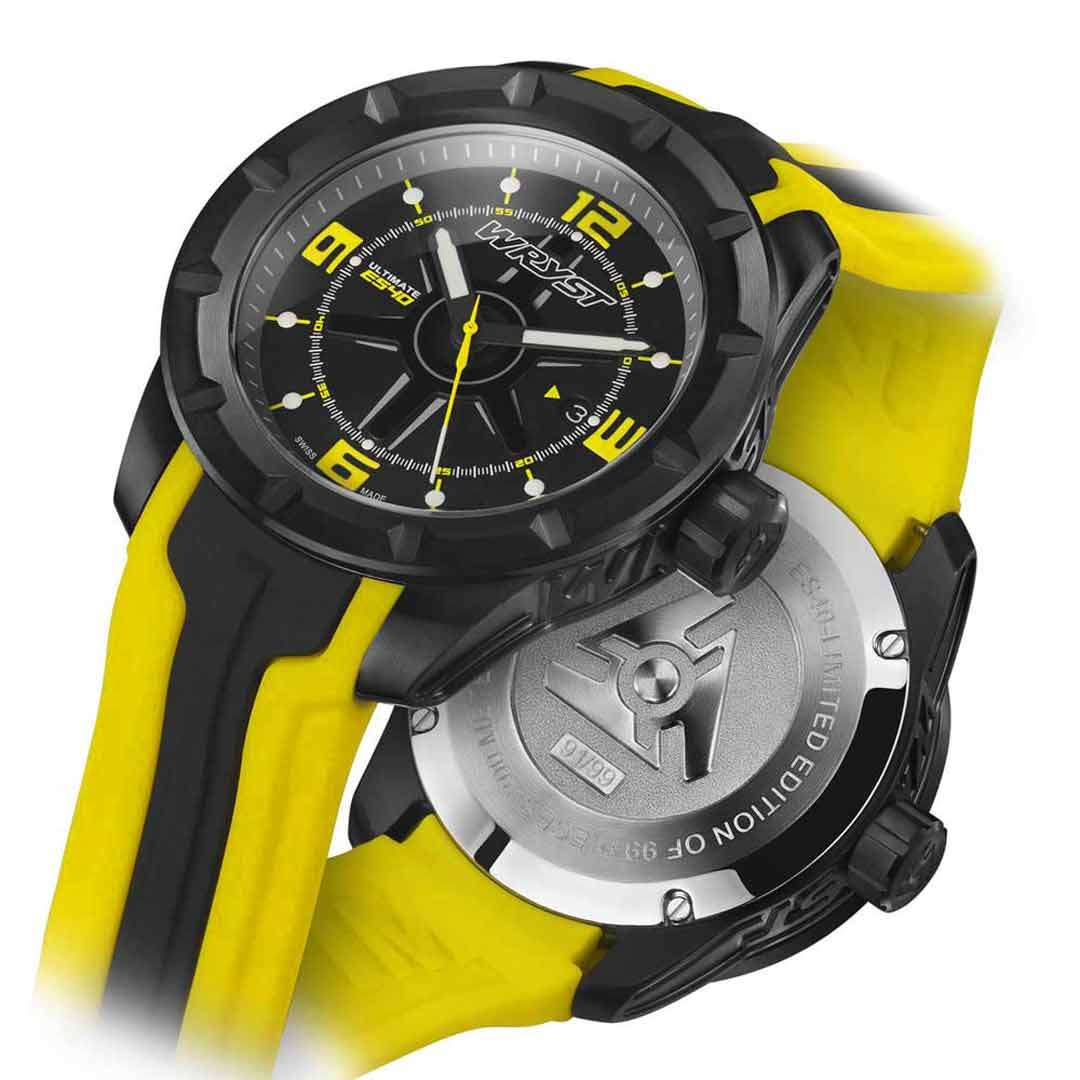 Swiss Black Dial Watch with Yellow Band