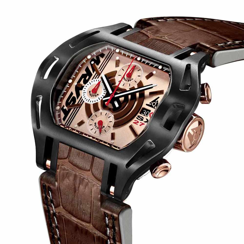 Schwarze Uhr für Männer Wryst SX270 braunem lederarmband