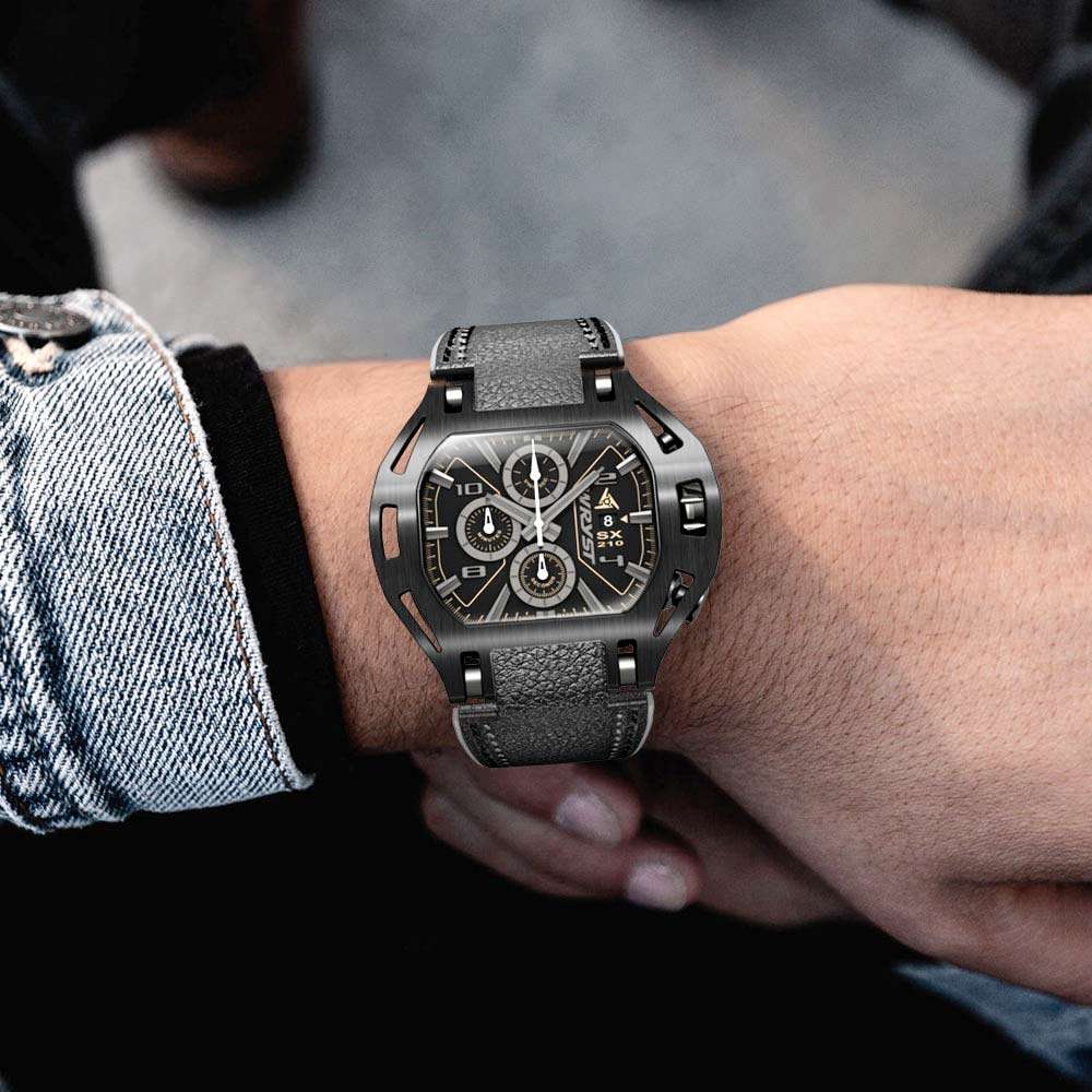 Schwarze Leder Uhr Wryst SX210 für Herren