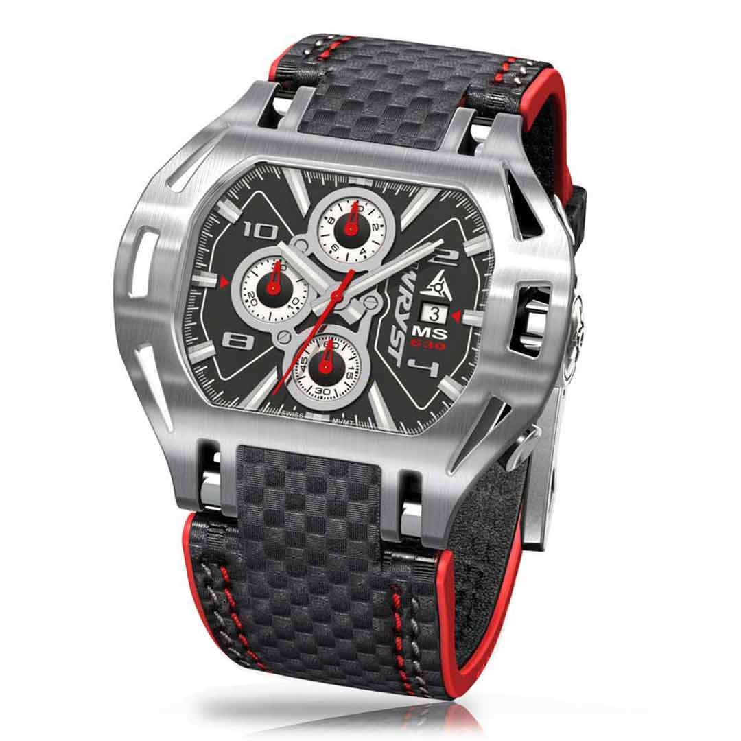 Relojes suizos de lujo fibra de carbono negro y rojo