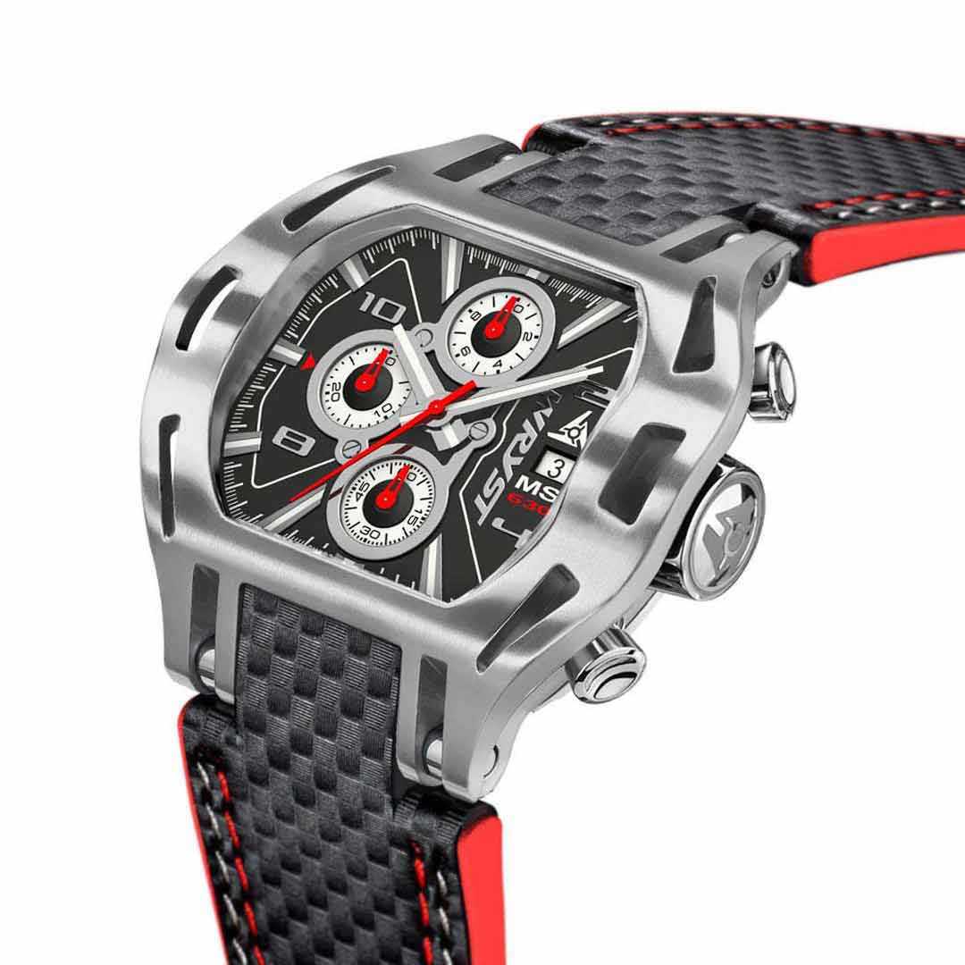 Montres suisses de luxe en fibre de carbone noire et rouge