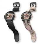 Roségoldene Uhr mit schwarzem Gehäuse und schwarzem Armband