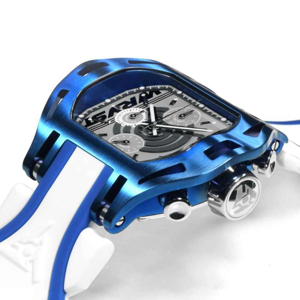 Blaue Chronographenuhr Wryst SX300 mit weißem Armband