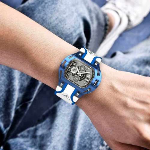 Blaue Herrenuhr Wryst SX300 Chrono mit Weißem Armband