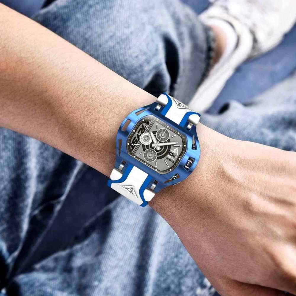 Luxury blue mens watch Wryst SX300 with white bracelet