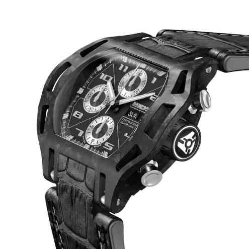 Montre avec bracelet en cuir et fibre de carbone, fabrication suisse