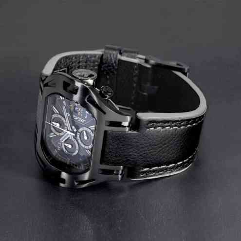 Montre chronographe en cuir noir
