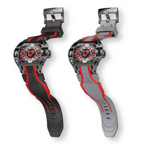 Reloj automático con correa negra y roja