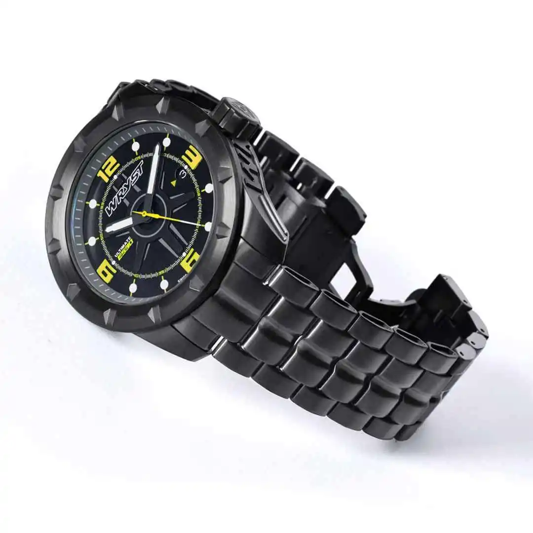 Swiss Made Black Dial Watches Wryst ES40 with Yellow Details