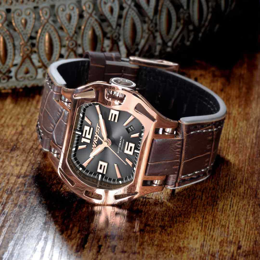 Montre Or Rose avec bracelet en cuir marron