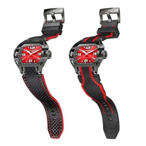 Schwarze und rote Schweizer Automatikuhren mit zwei Armbändern