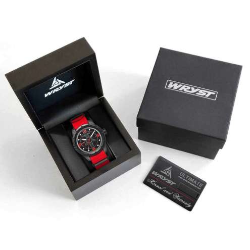 Watch box with a red watch inside