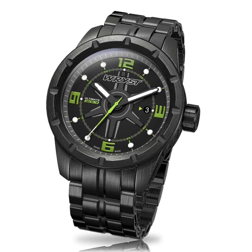 Schwarze Uhr mit schwarzem DLC-Armband aus Edelstahl