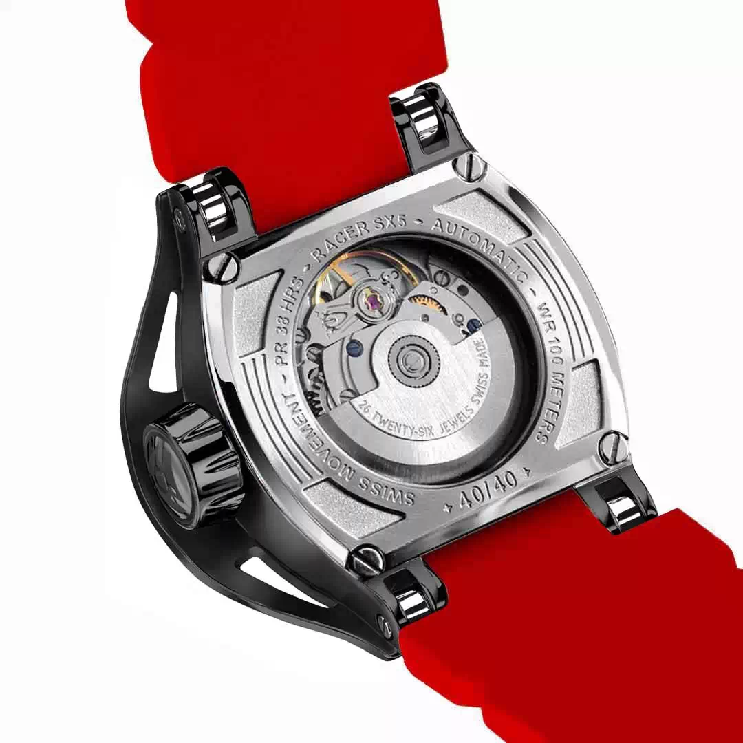 Case Back of the Red Automatic Swiss Watch Wryst SX8