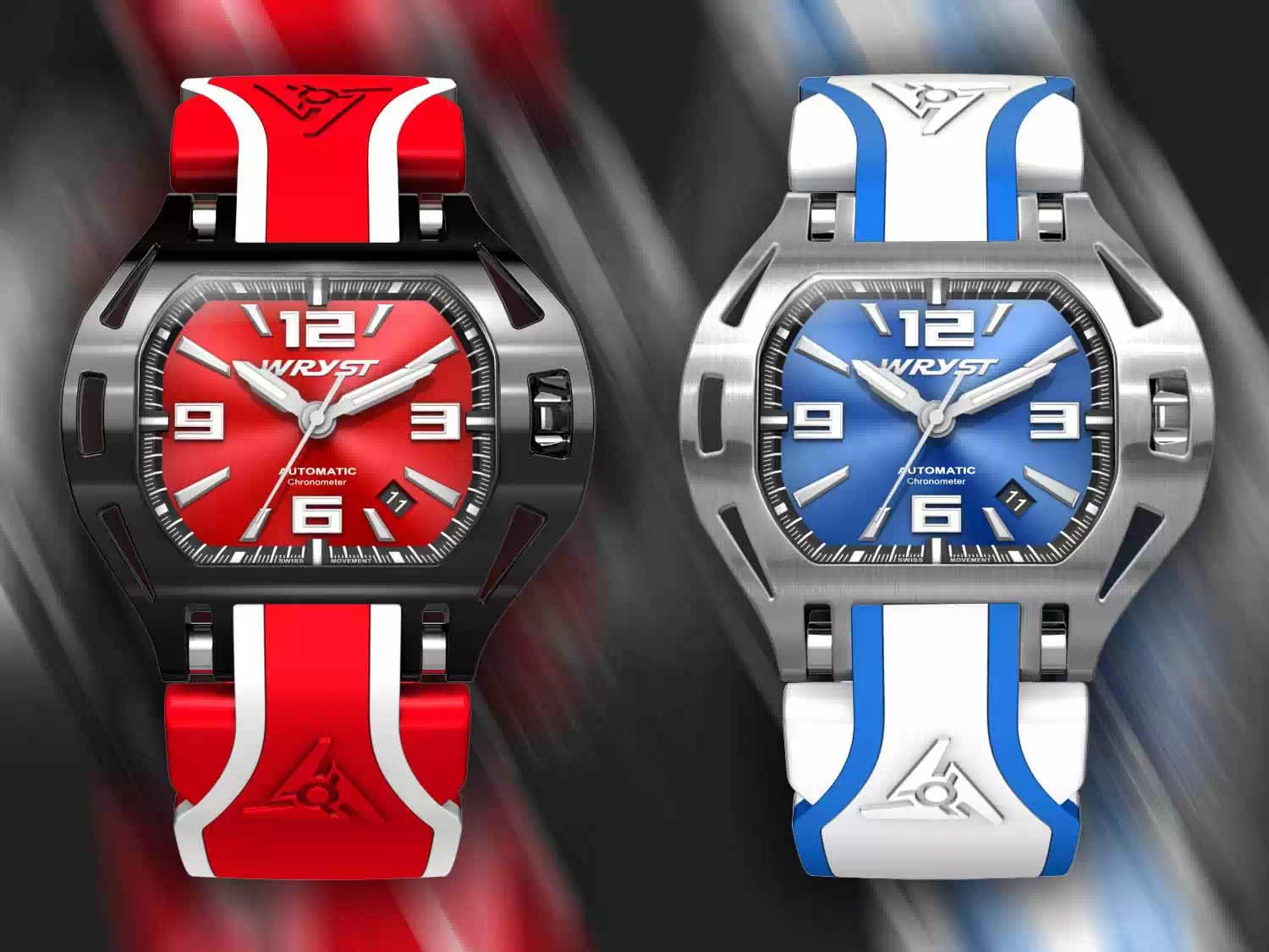 Mens Swiss Automatic Watches Wryst with Colorful Bracelets in Red and Blue