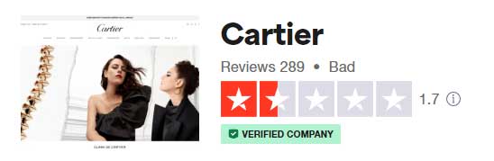 Bewertungen der Uhrenmarke Cartier auf Trustpilot