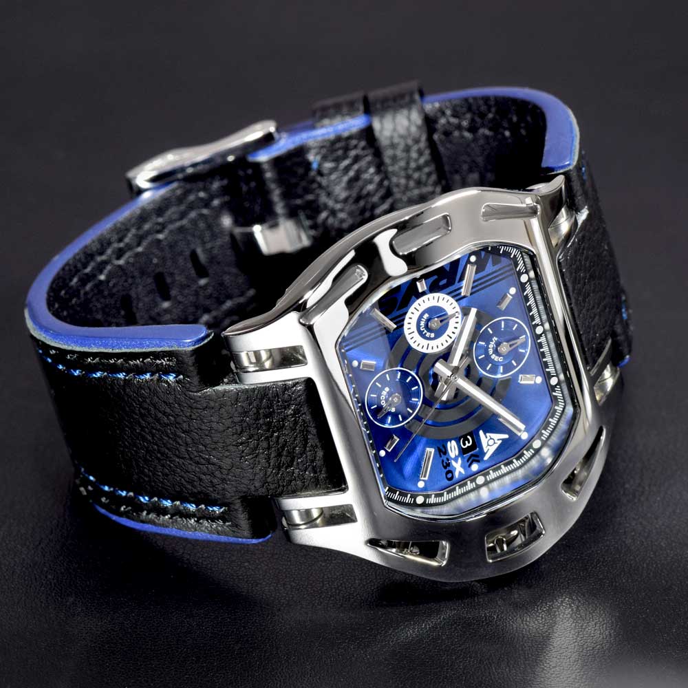 Mens Blue Face Watch with Black Bracelet