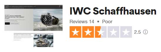 Valoración de las marcas de relojes IWC en Trustpilot