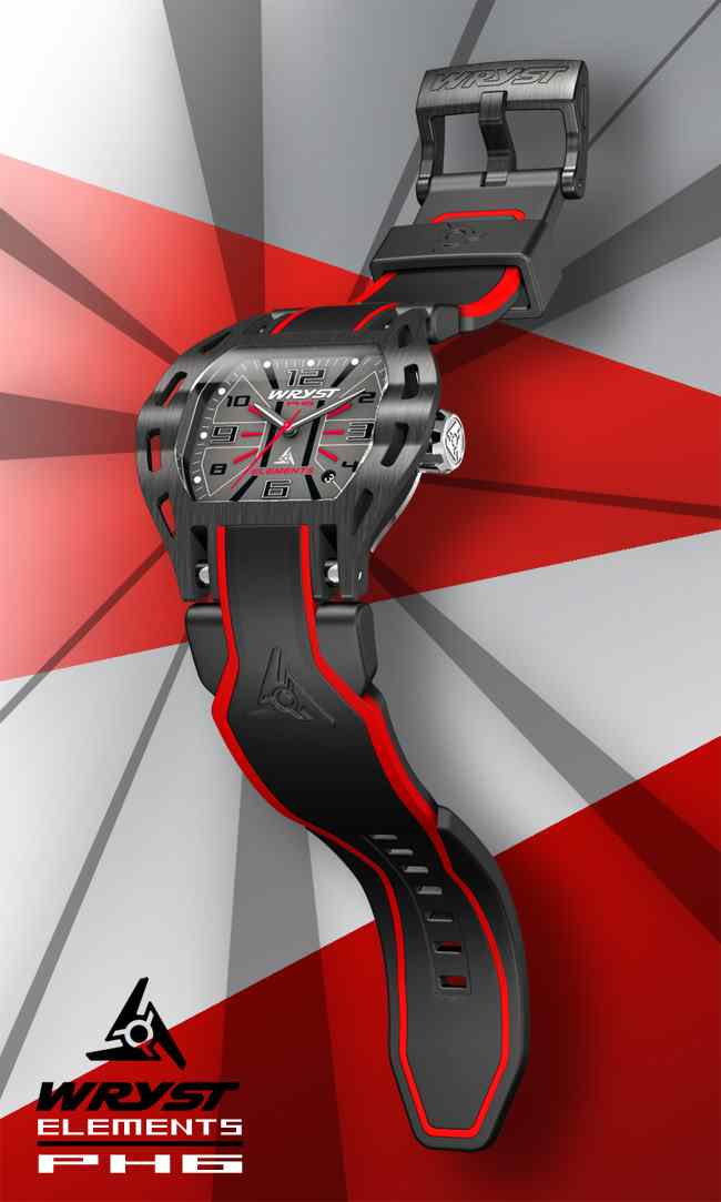 Reloj suizo Wryst Elements PH6 negro con detalles en rojo