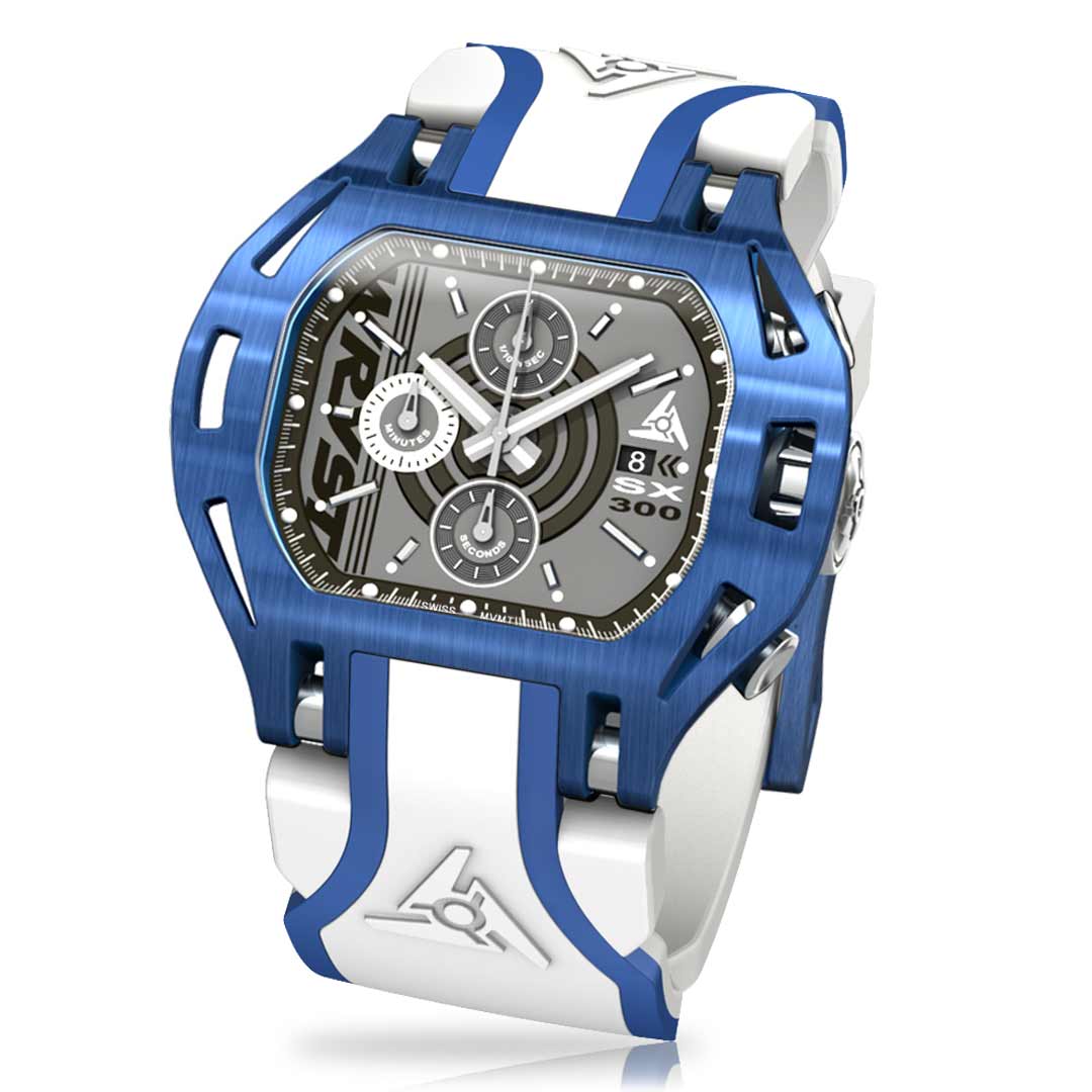 Luxury White Sports Watch with Blue Casing