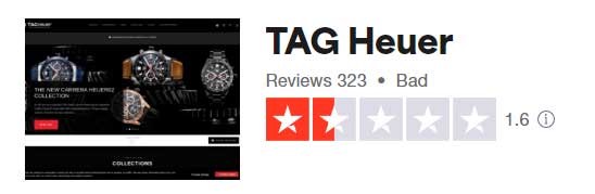 Valoración de la marca de relojes Tag Heuer Trustpilot