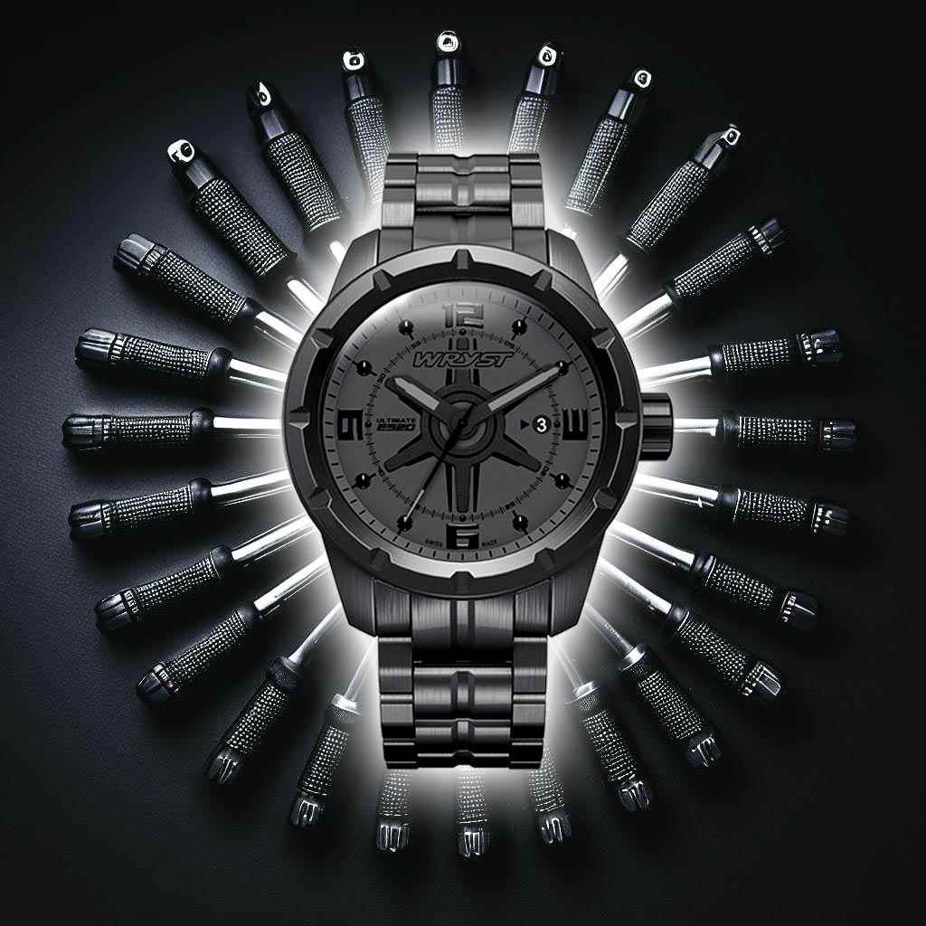 Fondo de producto industrial negro Reloj Wryst ES20