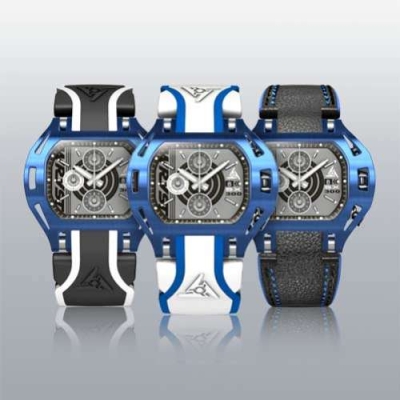 Montre de sport luxe bleue avec bracelet blanc Wryst Force